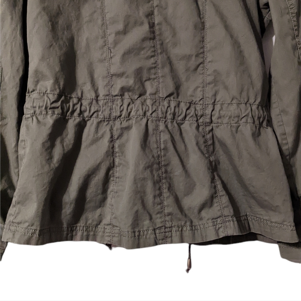 Ashley International Military Cotton Olive Zip Pull Tab Elastic Utility Jacket - Picture 12 of 15